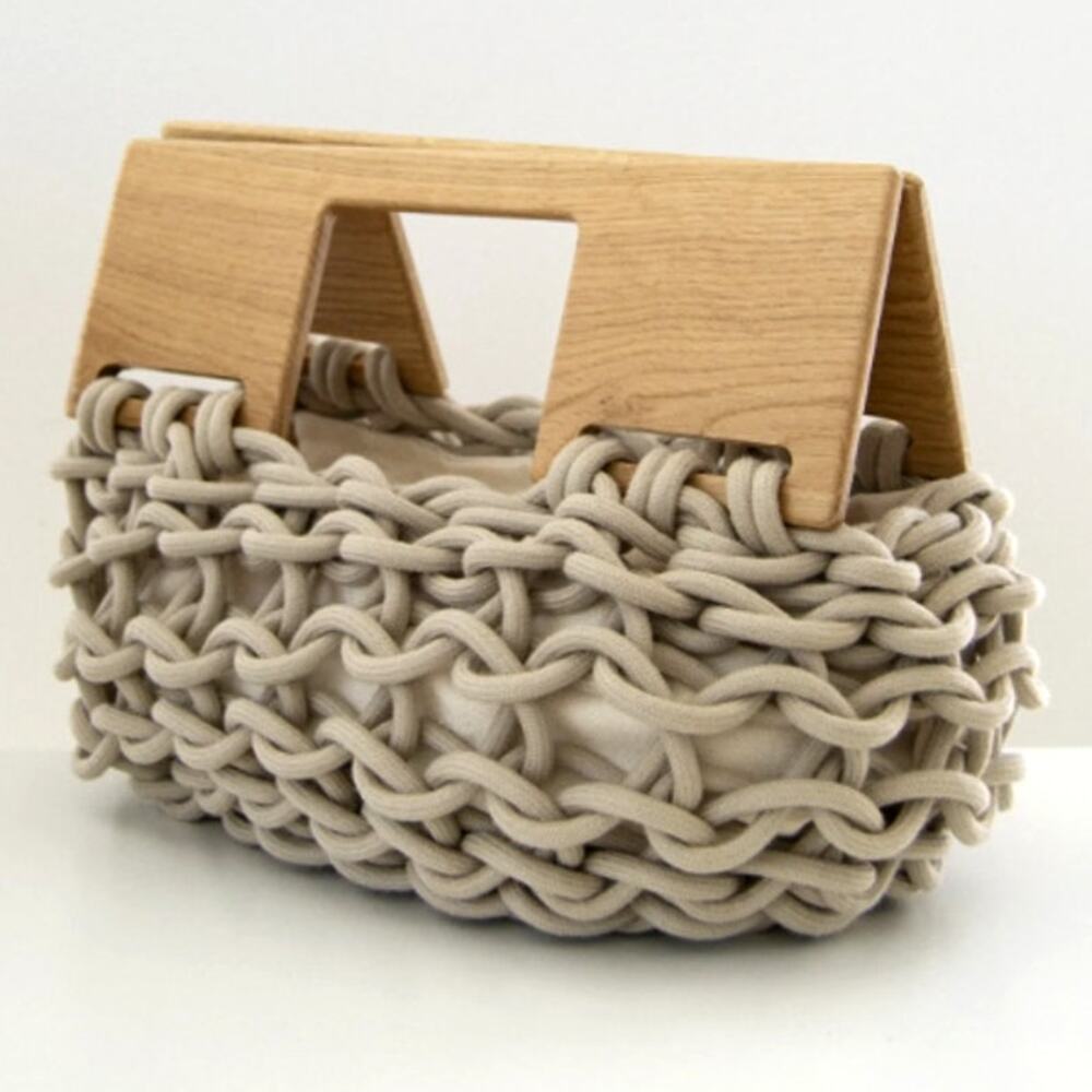 Alienina Unique Woven Rope Handbag with Wooden Handles